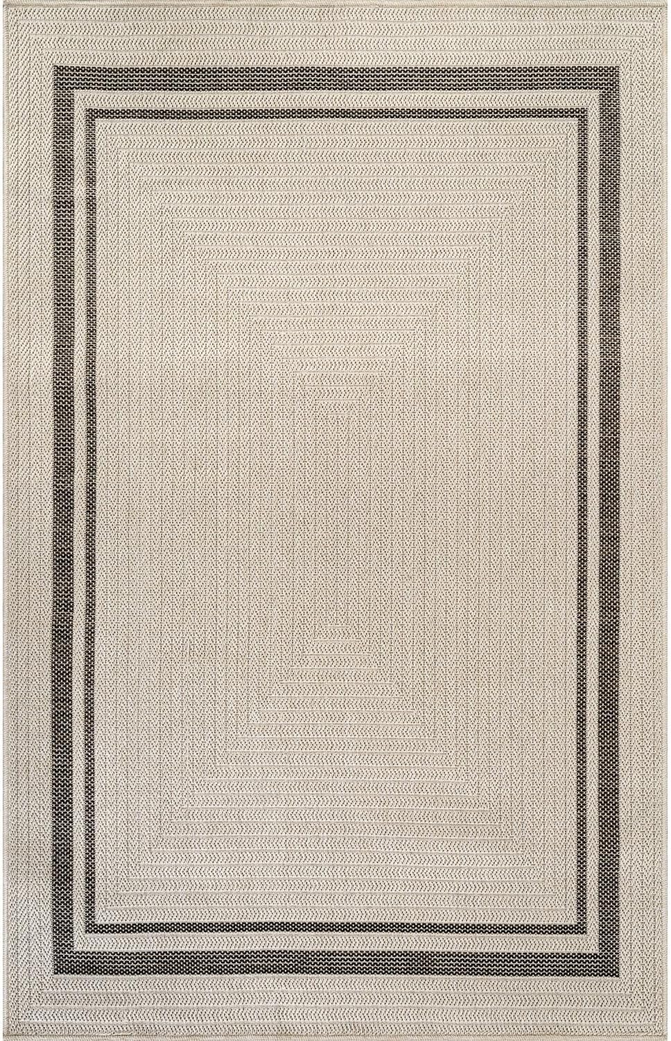 Beverly Rug Easy Jute Bordered Rug 10x14 Washable Large Indoor Outdoor Area Rugs for Living Dining Room Patio Office Stain Resistant Non Shedding Casual Indoor Outside Carpet 10 x 14 Off-White