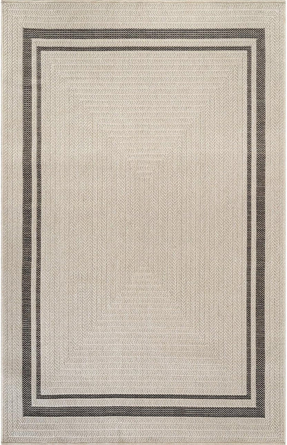 Beverly Rug Easy Jute Bordered Rug 10x14 Washable Large Indoor Outdoor Area Rugs for Living Dining Room Patio Office Stain Resistant Non Shedding Casual Indoor Outside Carpet 10 x 14 Off-White