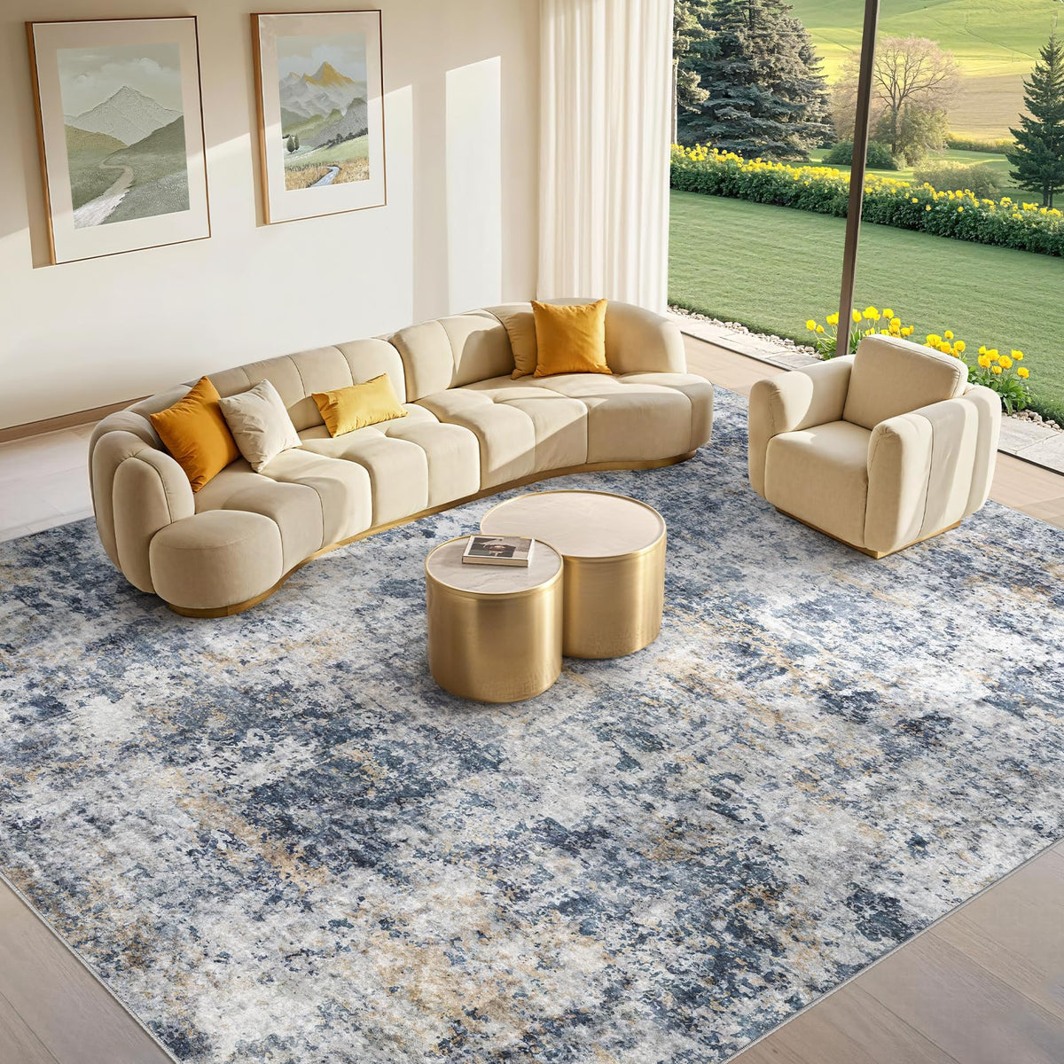 Tortania Washable 8x10 Area Rug for Living Room: Modern Abstract Neutral Large Soft Thin Rugs - Non Slip Indoor Carpet for Bedroom Dining Room Office Nursery Home Floor Decoration - Smoky Gray