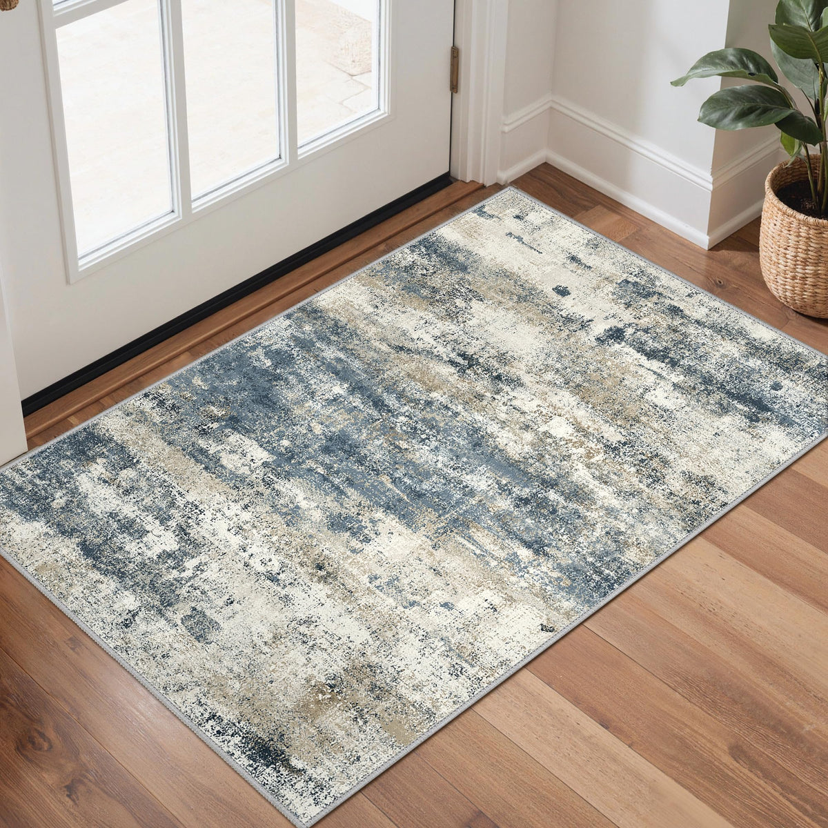 GENIMO 9x12 Area Rug Washable Non Slip for Living Room, Navy Blue Gray