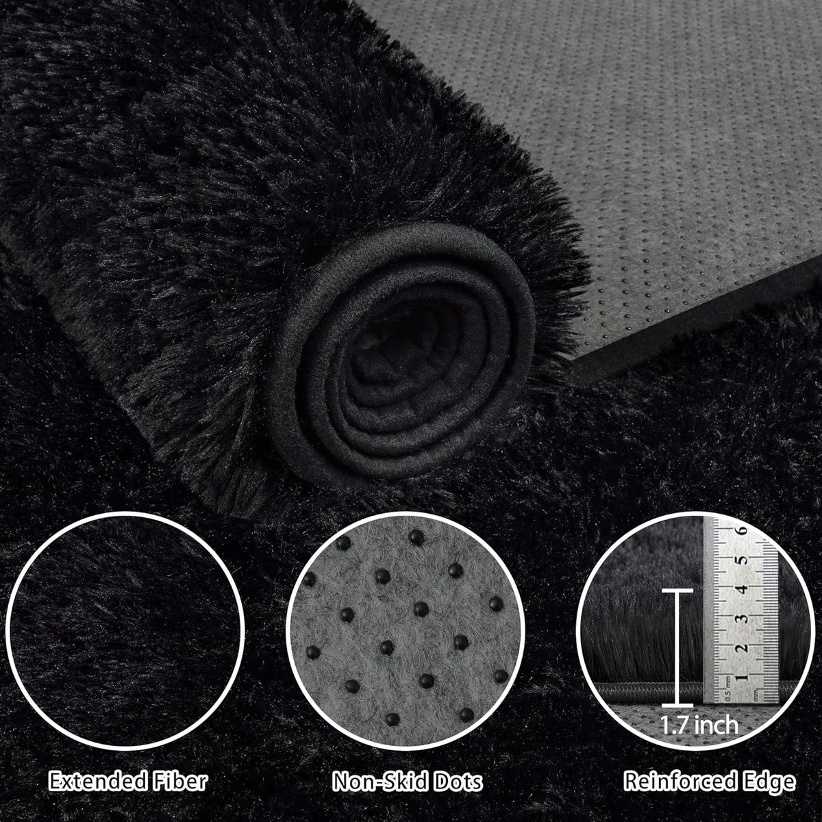 8x10 Area Rug for Living Room,Black Fluffy Shag Non-Slip Bedroom Rugs