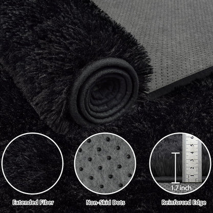 8x10 Area Rug for Living Room,Black Fluffy Shag Non-Slip Bedroom Rugs