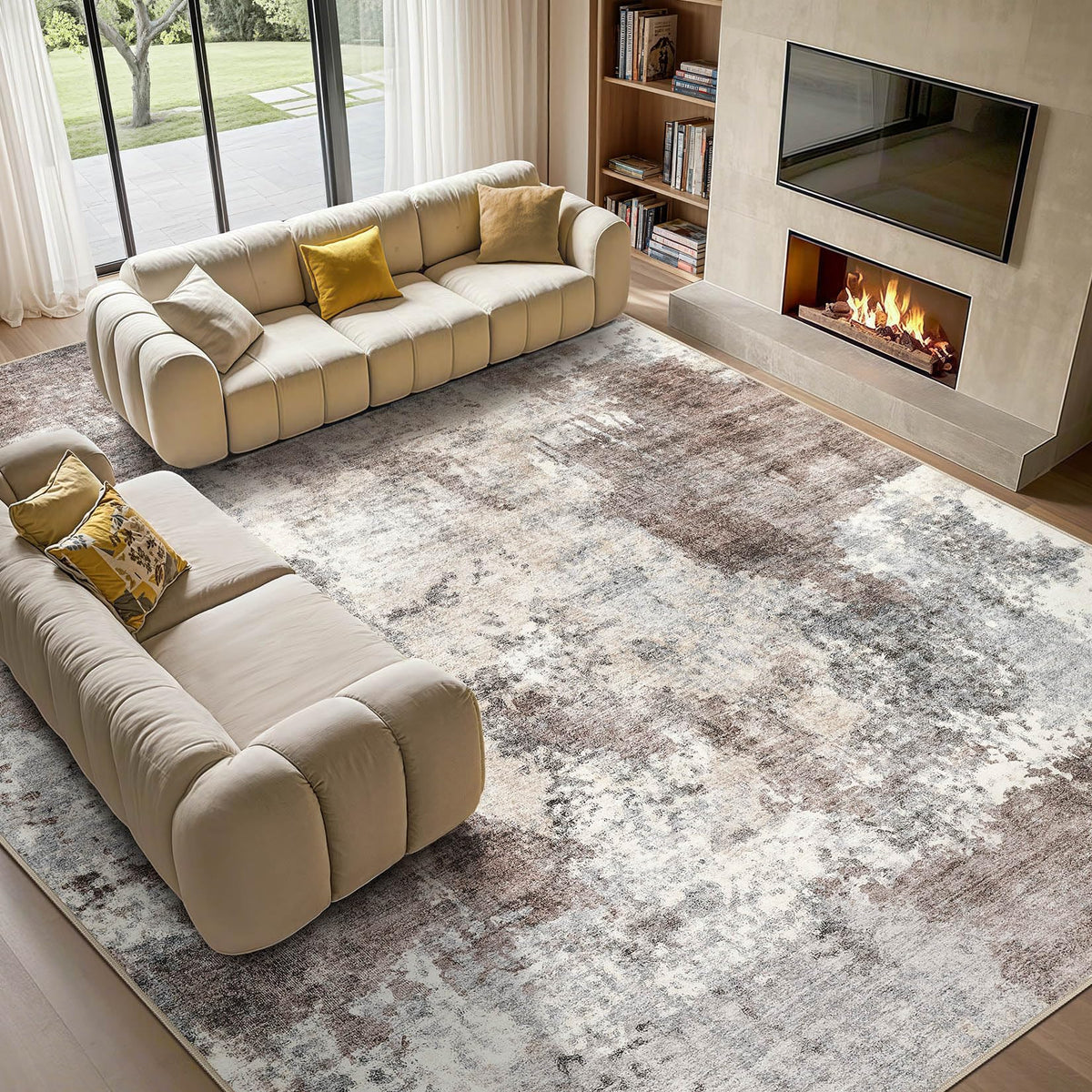 Tortania Washable 8x10 Area Rug for Living Room: Modern Abstract Neutral Large Soft Thin Rugs - Non Slip Indoor Carpet for Bedroom Dining Room Office Nursery Home Floor Decoration - Smoky Gray