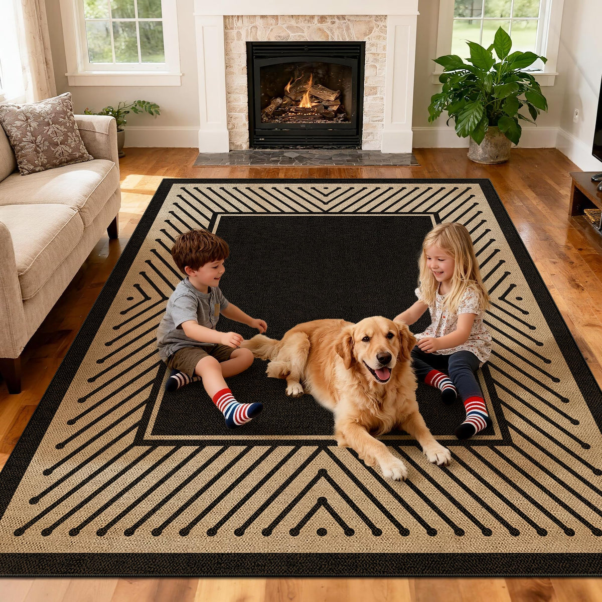Washable 8x10 Modern Rainbow Easy Jute Indoor Outdoor Rug for Living Room