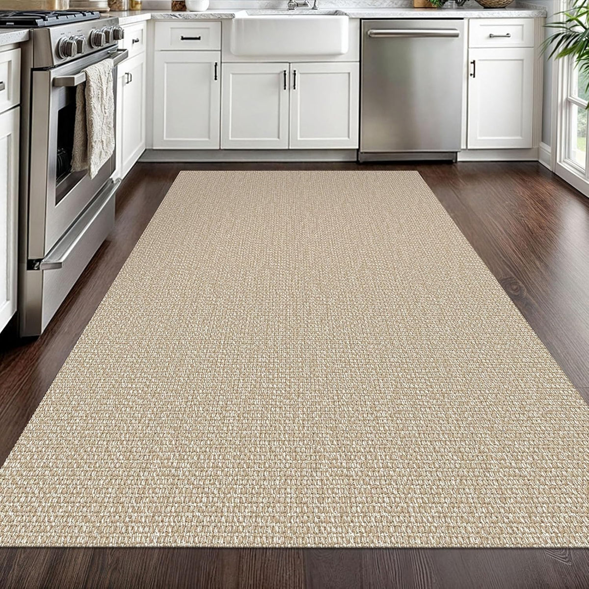 EARTHALL Washable Area Rug, Non Slip Entryway Rug, 4x6 Ft, Sand/Beige
