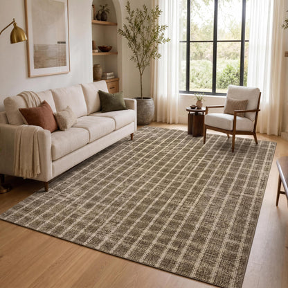 ROYHOME 6x9 Area Rug for Living Room Washable Khaki Brown Checkered Rugs