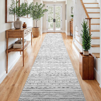 2'6"x8 Runner Rug Washable Moroccan: Non Slip Kitchen Long Floor Mat Gray