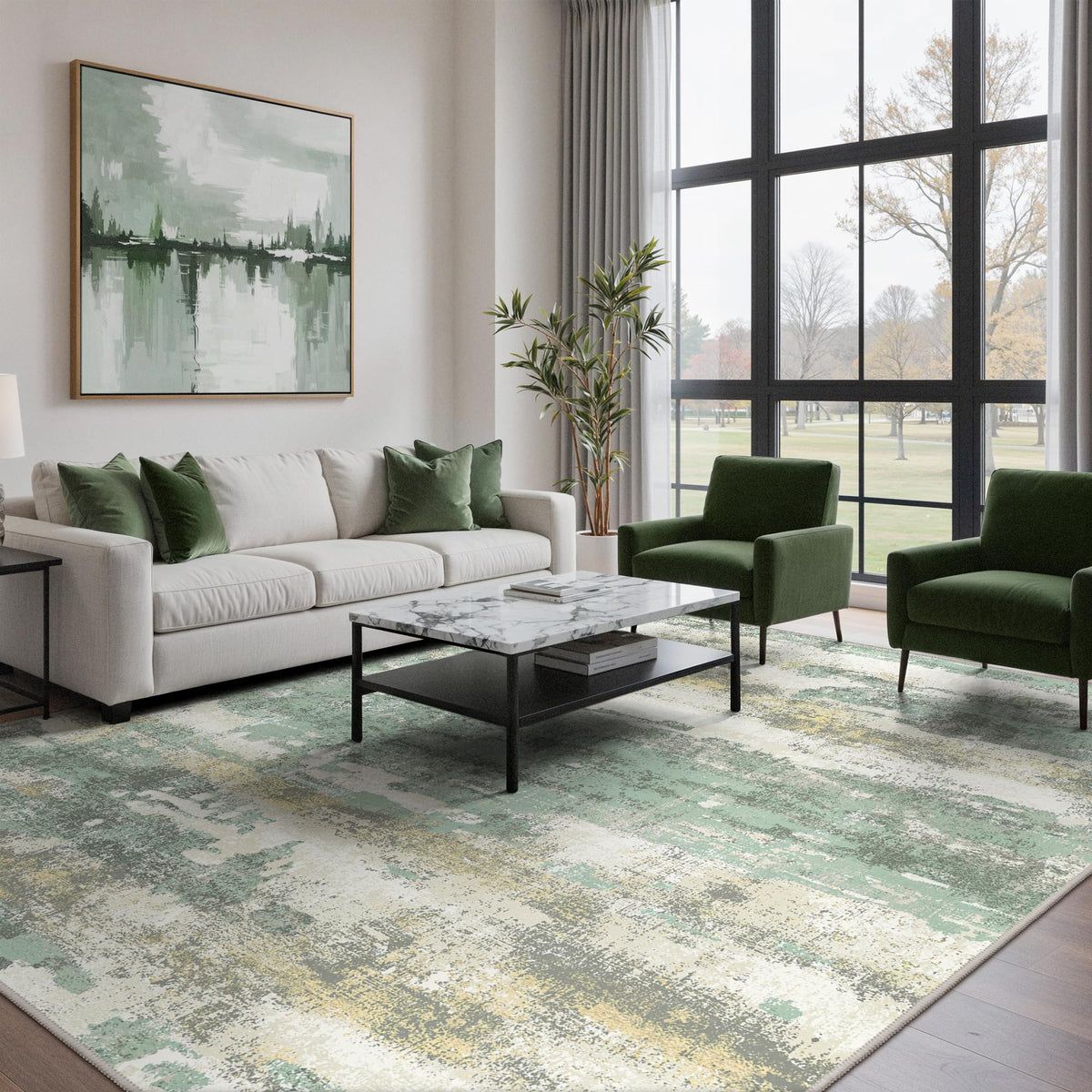 GENIMO 9x12 Area Rug Washable Non Slip for Living Room, Navy Blue Gray
