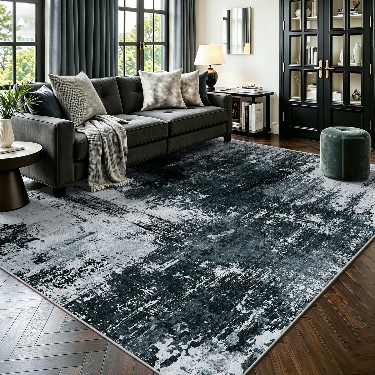 8x10 Rugs for Living Room - Modern Abstract Low Pile Washable Rug, Ultra Soft Non Slip Large Rugs, Floor Carpet for Bedroom Dining Room Office Laundry Nursery Home(Brown)