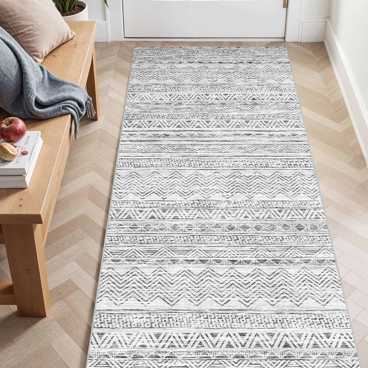 2'6"x8 Runner Rug Washable Moroccan: Non Slip Kitchen Long Floor Mat Gray