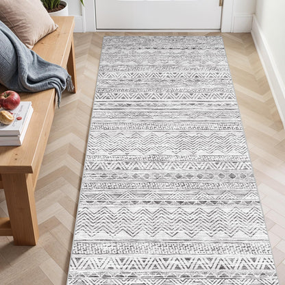 2'6"x8 Runner Rug Washable Moroccan: Non Slip Kitchen Long Floor Mat Gray