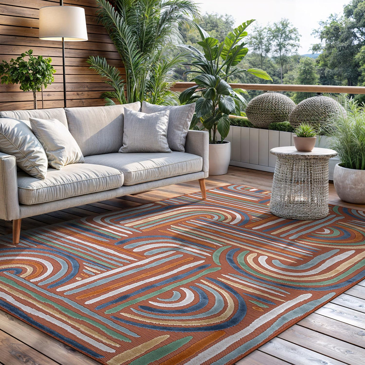 CAMILSON Indoor Outdoor Rug, Multi 5x7 Leaf Tropical Botanical Area Rugs for Indoor and Outdoor patios, Easy-Cleaning Non-Shedding Living Room, Garden and Kitchen Washable Outside Carpet (5 x 7)
