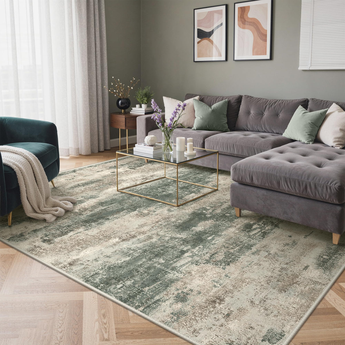 GENIMO 9x12 Area Rug Washable Non Slip for Living Room, Navy Blue Gray