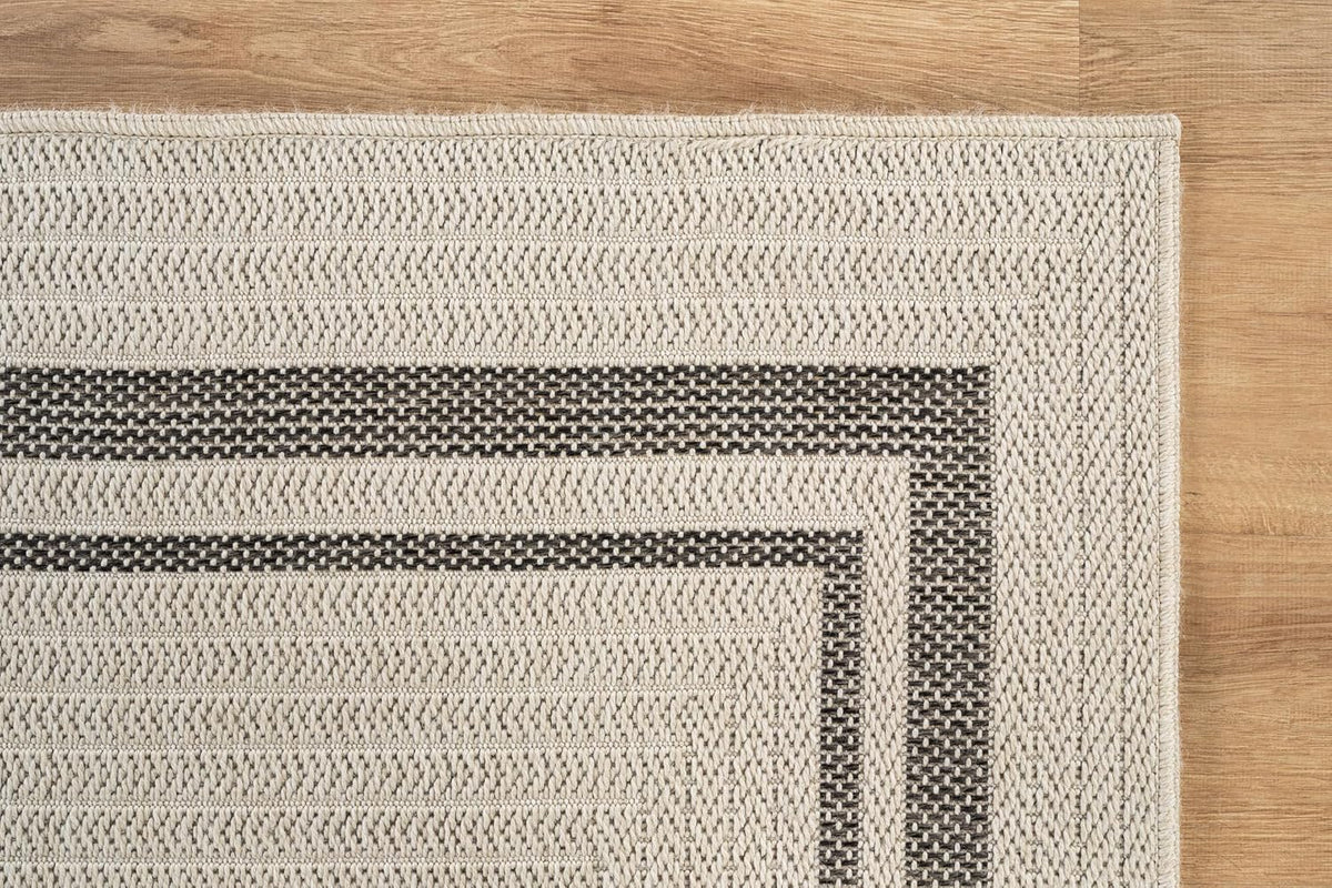 Beverly Rug Easy Jute Bordered Rug 10x14 Washable Large Indoor Outdoor Area Rugs for Living Dining Room Patio Office Stain Resistant Non Shedding Casual Indoor Outside Carpet 10 x 14 Off-White