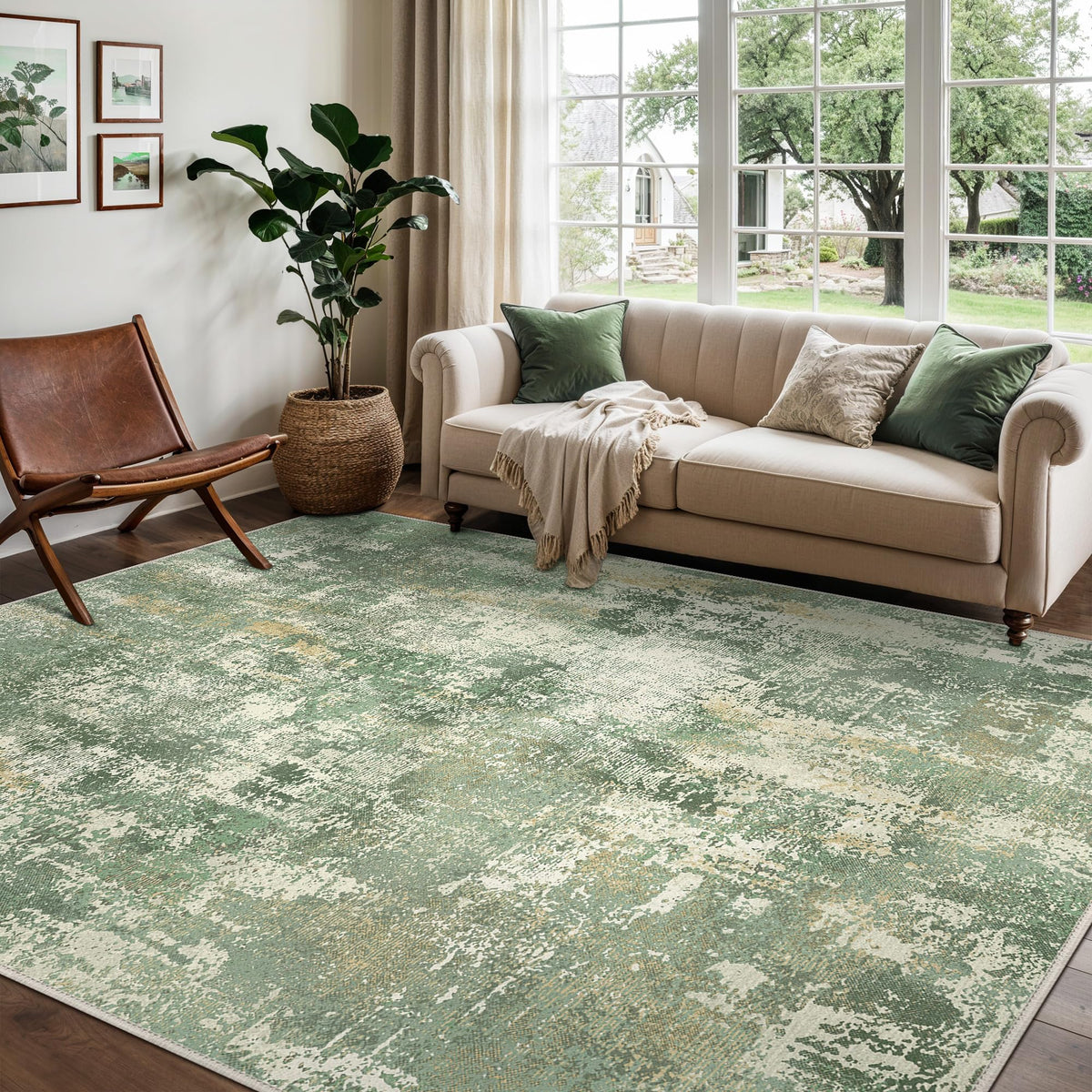 GENIMO 9x12 Area Rug Washable Non Slip for Living Room, Navy Blue Gray