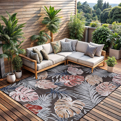 CAMILSON Indoor Outdoor Rug, Multi 5x7 Leaf Tropical Botanical Area Rugs for Indoor and Outdoor patios, Easy-Cleaning Non-Shedding Living Room, Garden and Kitchen Washable Outside Carpet (5 x 7)