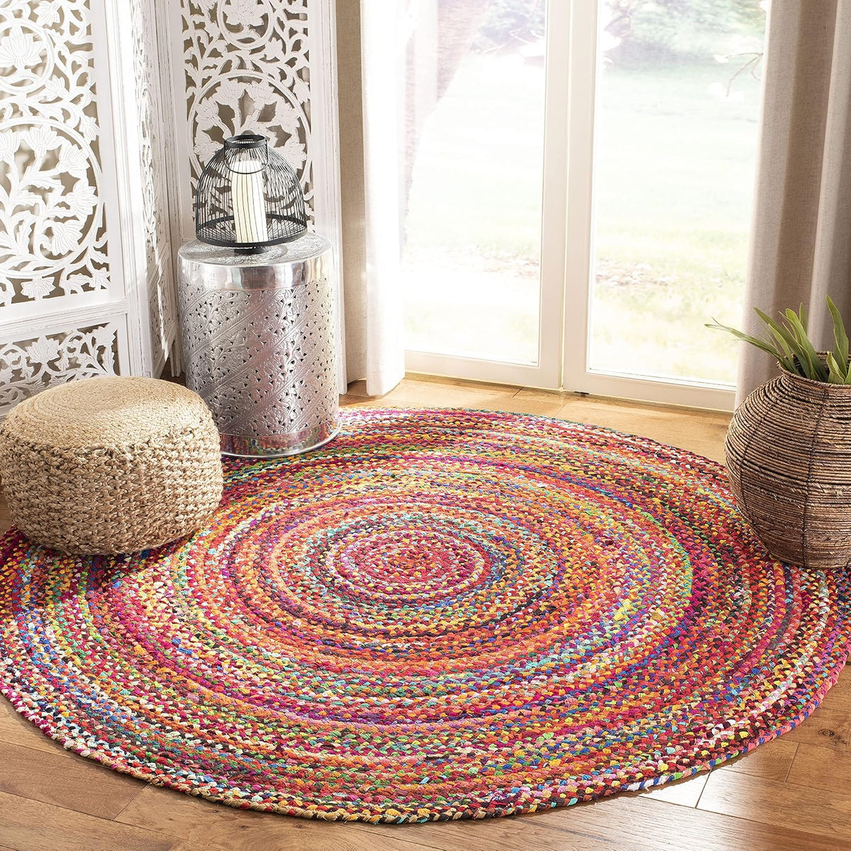 SAFAVIEH Braided Cotton Round Rug 6', Farmhouse Rust & Multi BRD452P