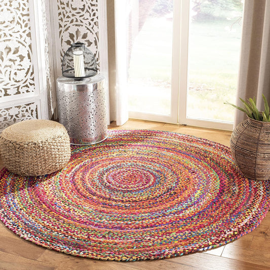 SAFAVIEH Braided Cotton Round Rug 6', Farmhouse Rust & Multi BRD452P