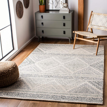 SAFAVIEH Micro-Loop Collection Area Rug - 9' x 12', Ivory & Grey, Handmade Moroccan Boho Wool, Ideal for High Traffic Areas in Living Room, Bedroom (MLP206A)