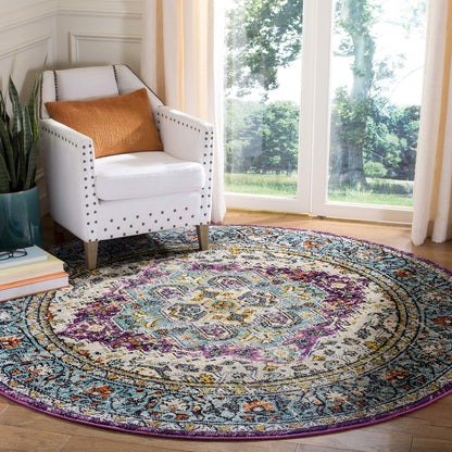 SAFAVIEH Monaco Collection Accent Rug - 4' x 5'7", Violet & Light Blue, Medallion Distressed Design, Non-Shedding & Easy Care, Ideal for High Traffic Areas in Entryway, Living Room, Bedroom (MNC251L)