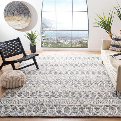 SAFAVIEH Area Rug 8x10 - Micro-Loop Collection - Large - Ivory & Black, Handmade Wool, Moroccan Boho Design, Ideal for Living Room, Bedroom, Office, Dining Space (MLP203A)