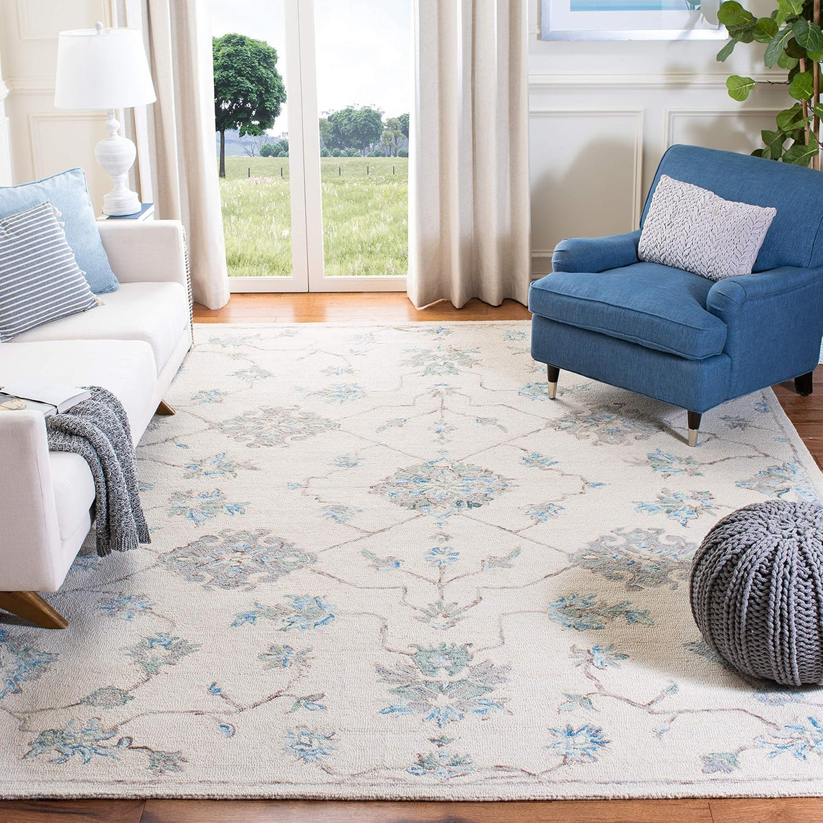 SAFAVIEH Micro-Loop Collection Area Rug - 9' x 12', Ivory & Grey, Handmade Wool, Ideal for High Traffic Areas in Living Room, Bedroom (MLP534F)