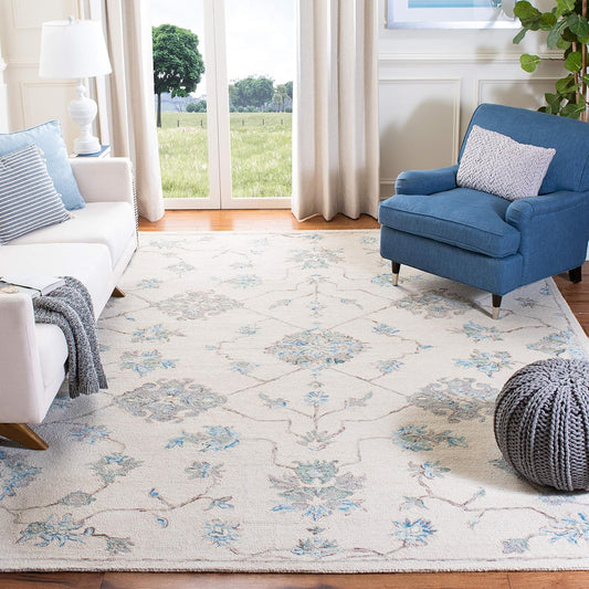 SAFAVIEH Micro-Loop Collection Area Rug - 9' x 12', Ivory & Grey, Handmade Wool, Ideal for High Traffic Areas in Living Room, Bedroom (MLP534F)
