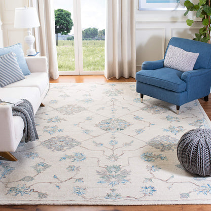 SAFAVIEH Micro-Loop Collection Area Rug - 9' x 12', Ivory & Grey, Handmade Wool, Ideal for High Traffic Areas in Living Room, Bedroom (MLP534F)