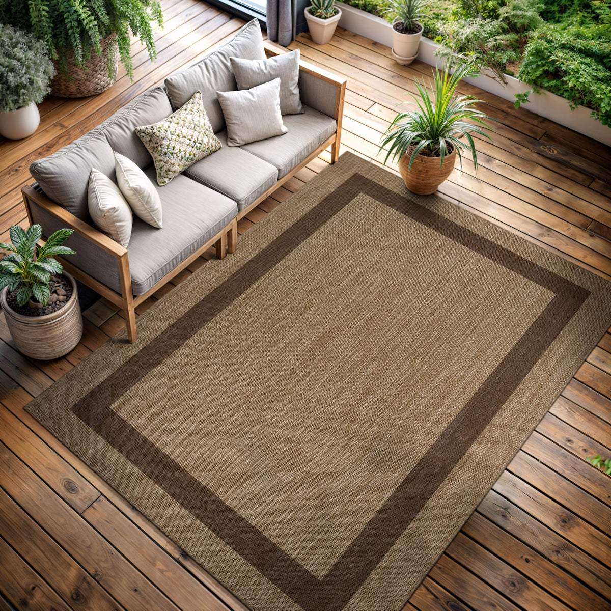 CAMILSON Indoor Outdoor Rug, 6x9 Bordered Dark Grey Black Modern Area Rugs for Indoor and Outdoor Patios, Kitchen and Hallway Mats, Washable Porch Deck Outside Carpet (Bordered Black, 6 x 9)