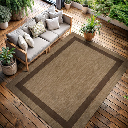 CAMILSON Indoor Outdoor Rug, 6x9 Bordered Dark Grey Black Modern Area Rugs for Indoor and Outdoor Patios, Kitchen and Hallway Mats, Washable Porch Deck Outside Carpet (Bordered Black, 6 x 9)