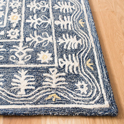 SAFAVIEH Micro-Loop Collection Area Rug - 5' x 8', Blue & Ivory, Handmade Wool, Ideal for High Traffic Areas in Living Room, Bedroom (MLP619M)