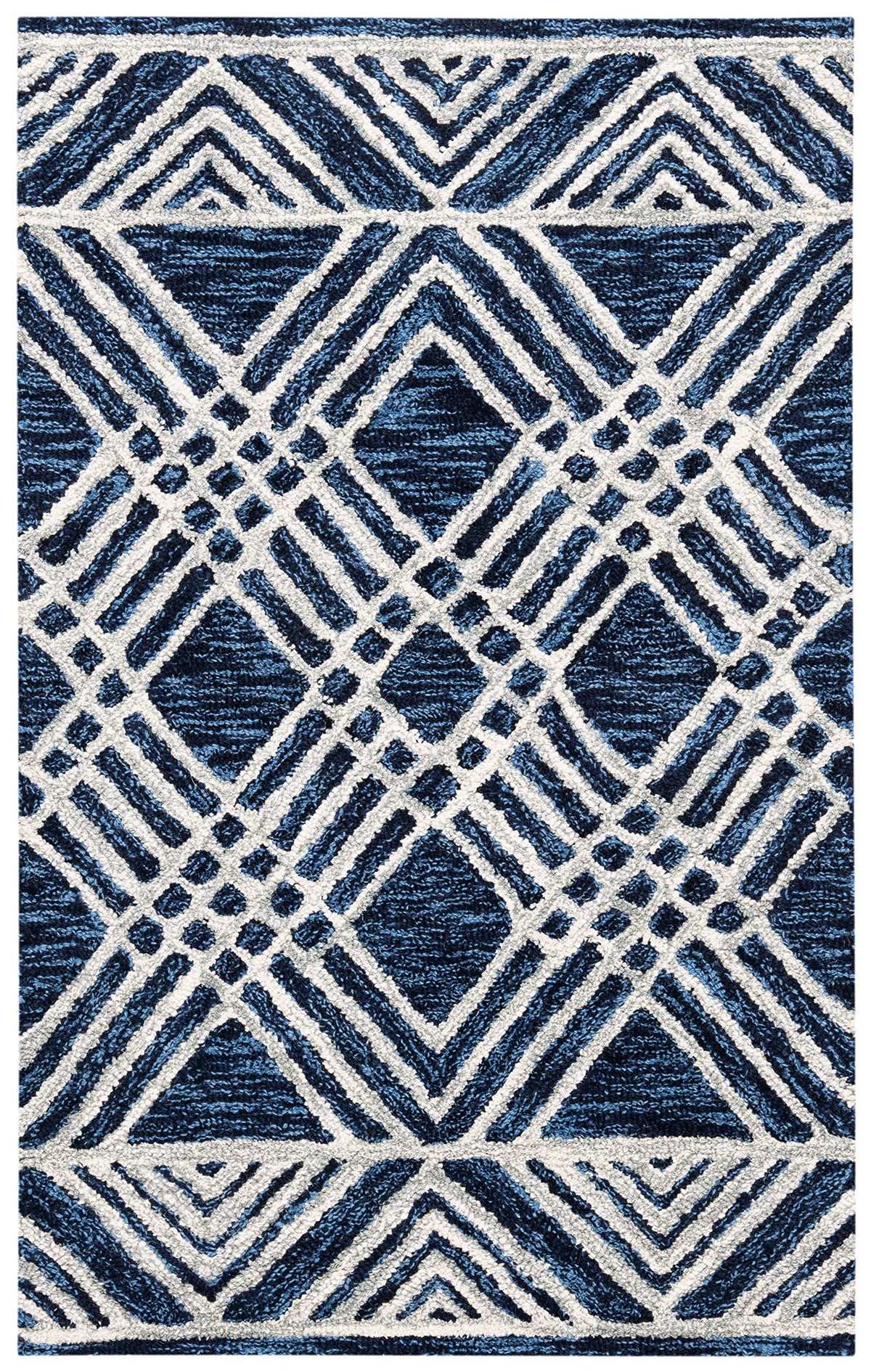 SAFAVIEH Area Rug 8x10 - Micro-Loop Collection - Large - Navy & Ivory, Handmade Wool, Moroccan Tribal Design, Ideal for Living Room, Bedroom, Office, Dining Space (MLP155N)