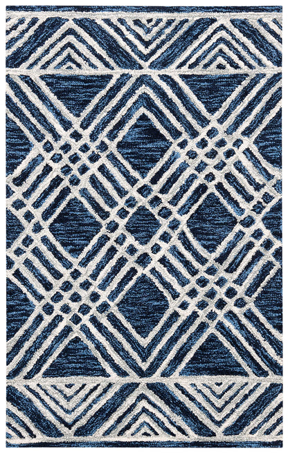 SAFAVIEH Area Rug 8x10 - Micro-Loop Collection - Large - Navy & Ivory, Handmade Wool, Moroccan Tribal Design, Ideal for Living Room, Bedroom, Office, Dining Space (MLP155N)