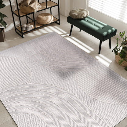 CAMILSON Micro Loop Rug 9x12 Modern Luxury Geometric Arch Large Area Rugs Soft High and Low Pile Stain Resistant Easy-Cleaning Non-Shedding for Living Room Office Indoor Carpet (9 x 12 / White)