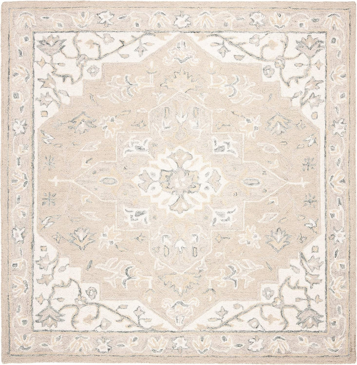 SAFAVIEH Micro-Loop Collection Area Rug - 5' Square, Light Grey & Ivory, Handmade Medallion Wool, Ideal for High Traffic Areas in Living Room, Bedroom (MLP505F)