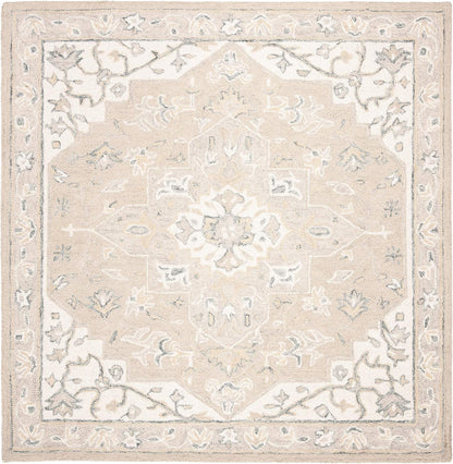 SAFAVIEH Micro-Loop Collection Area Rug - 5' Square, Light Grey & Ivory, Handmade Medallion Wool, Ideal for High Traffic Areas in Living Room, Bedroom (MLP505F)