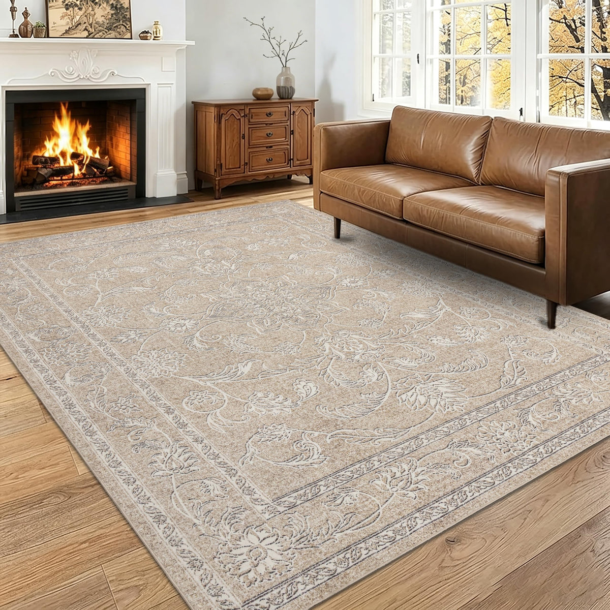 RCTJHOME 9x12 Brown Vintage Oriental Washable Area Rug Non-Slip Soft Carpet