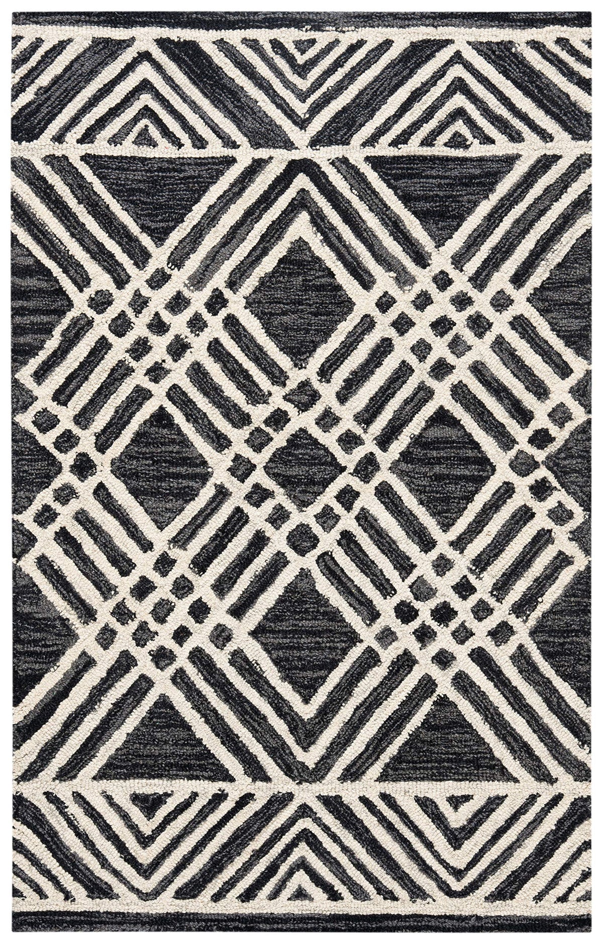 SAFAVIEH Area Rug 8x10 - Micro-Loop Collection - Large - Navy & Ivory, Handmade Wool, Moroccan Tribal Design, Ideal for Living Room, Bedroom, Office, Dining Space (MLP155N)