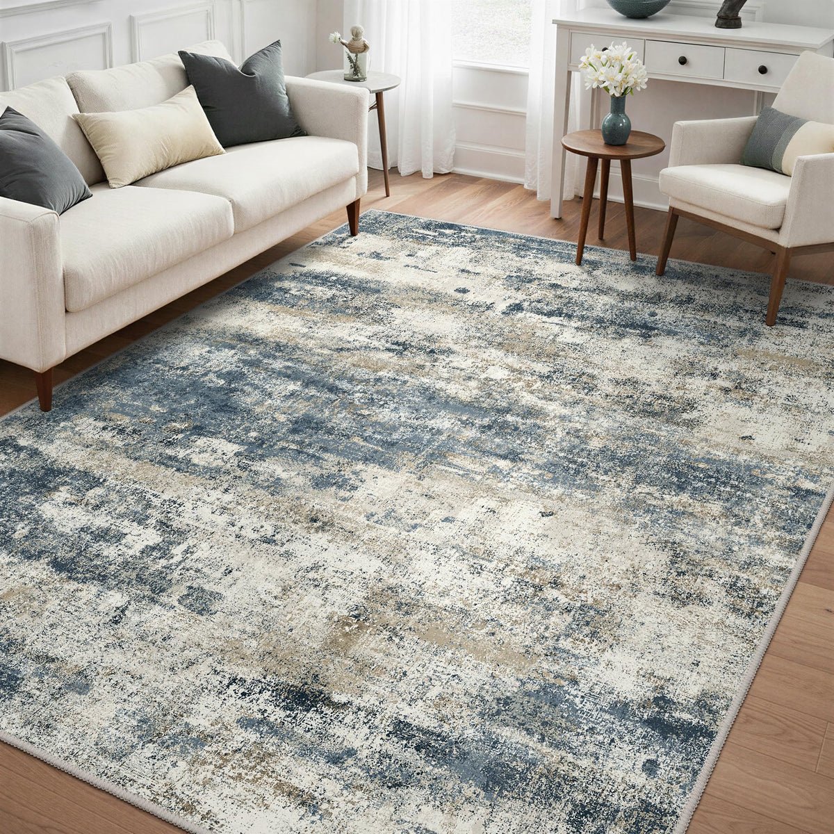 GENIMO 9x12 Area Rug Washable Non Slip for Living Room, Navy Blue Gray