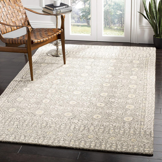SAFAVIEH Micro-Loop Collection Accent Rug - 4' x 6', Charcoal & Ivory, Handmade Wool, Ideal for High Traffic Areas in Entryway, Living Room, Bedroom (MLP801H)