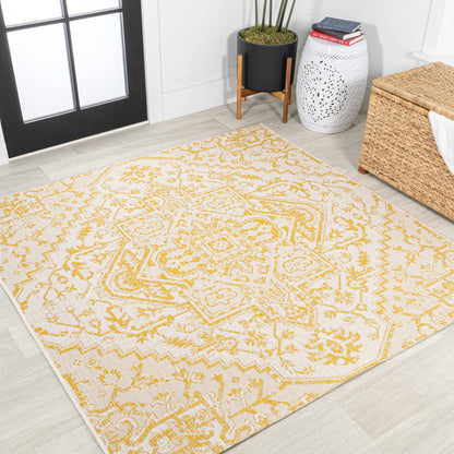 JONATHAN Y Boho Medallion Indoor Outdoor Area Rug 8X10 Black/Gray, Estrella Textured Weave for Backyard, Patio, Porch, Easy-Cleaning, High Traffic, Pet-Friendly, Non-Shedding (SMB105D-8)