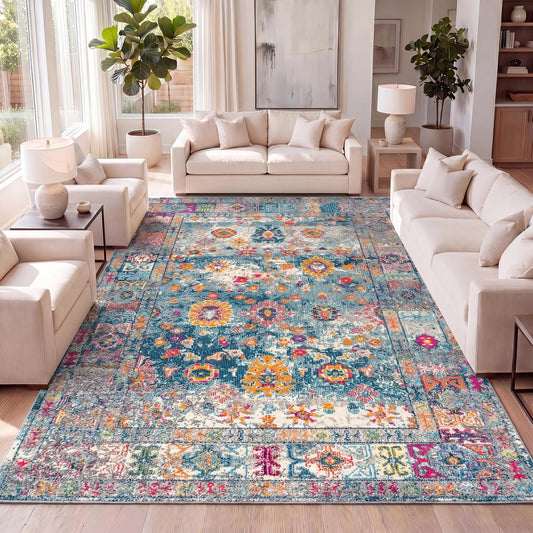 JONATHAN Y Boho Vintage Navy/Cream Indoor Area Rug, 8x10, Bohemian Flair Medallion, Chic, Floral, High Traffic for Living Room, Bedroom, Kitchen, Pet Friendly, Non-Shedding (BMF103B-8)