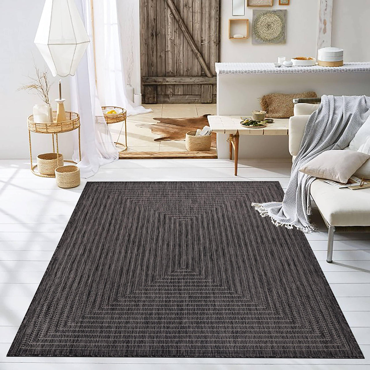 Adiva Rugs Outdoor Indoor Area Rug, Weather Resistant, Easy to Clean, Stain Resistant Floor Mat for Dining Room, Backyard, Deck, Patio (Wooden, 9' x 12')