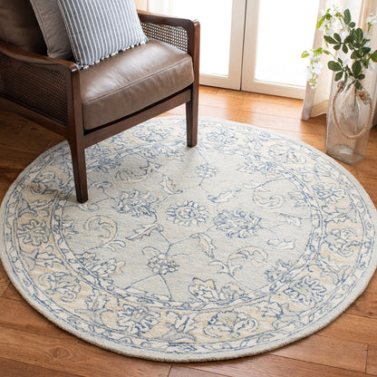 SAFAVIEH Micro-Loop Collection Area Rug - 5' x 8', Blue & Beige, Handmade Wool, Ideal for High Traffic Areas in Living Room, Bedroom (MLP535M)