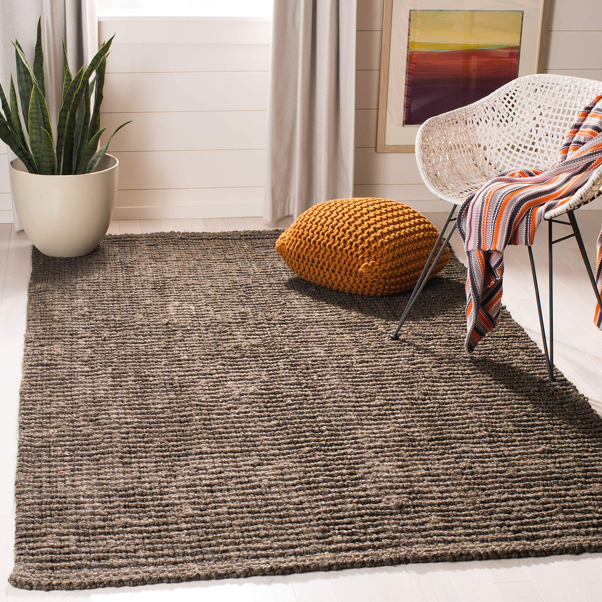 SAFAVIEH Natural Fiber Area Rug 8x10, Jute Knotted Large Natural NF447A