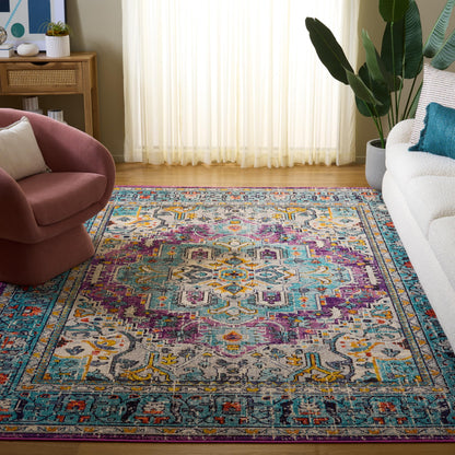 SAFAVIEH Monaco Collection Accent Rug - 4' x 5'7", Violet & Light Blue, Medallion Distressed Design, Non-Shedding & Easy Care, Ideal for High Traffic Areas in Entryway, Living Room, Bedroom (MNC251L)