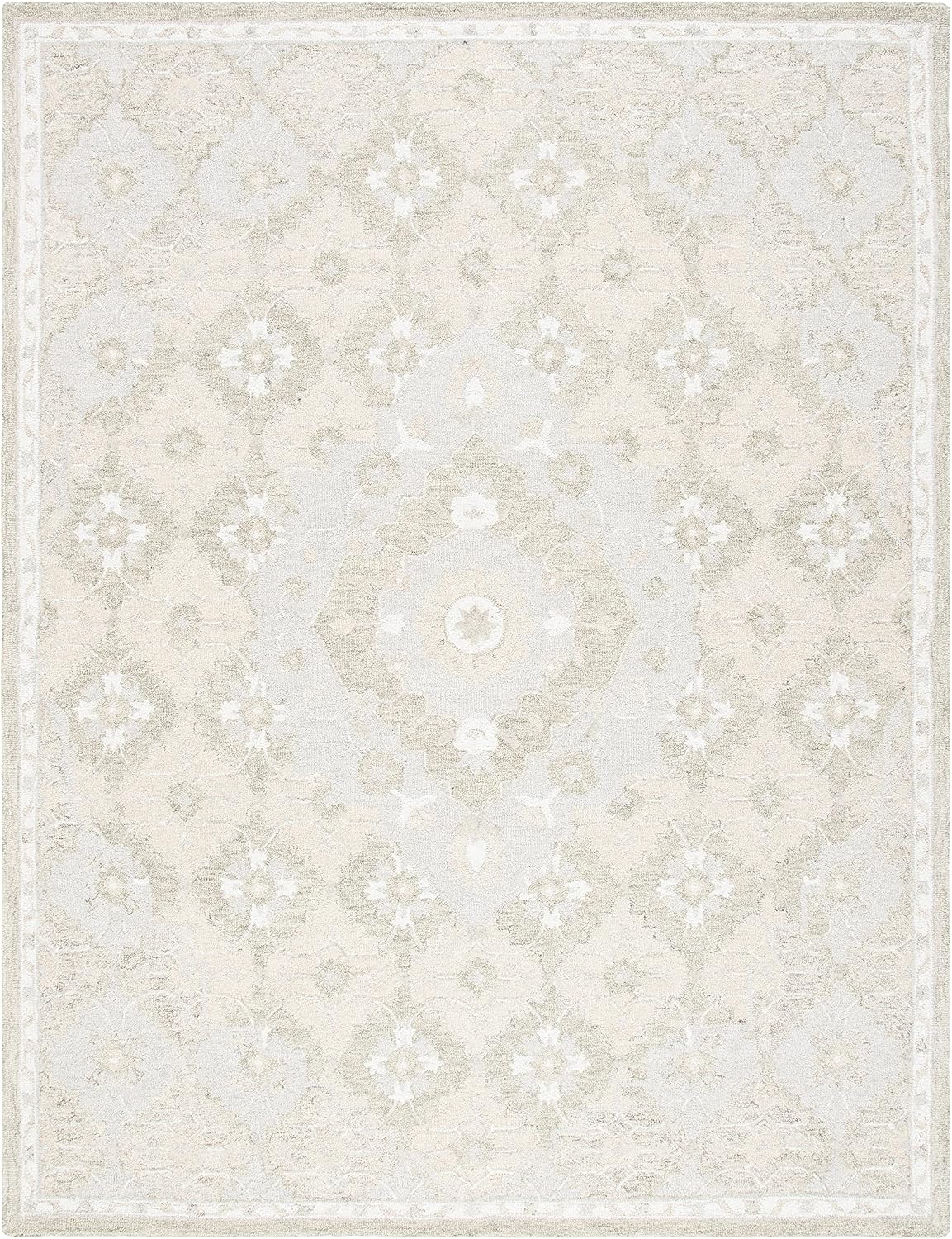 SAFAVIEH Area Rug 8x10 - Micro-Loop Collection - Large - Beige & Grey, Handmade Wool, Ideal for Living Room, Bedroom, Office, Dining Space (MLP377B)