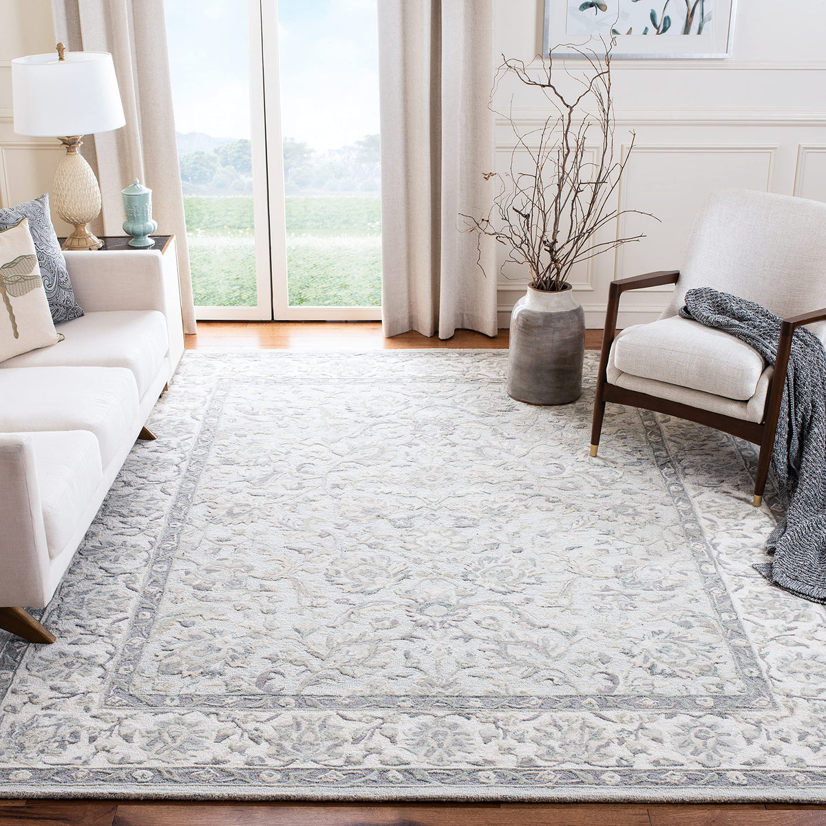 SAFAVIEH Glamour Collection 9' x 12' Ivory/Grey GLM628A Handmade Premium Wool Area Rug