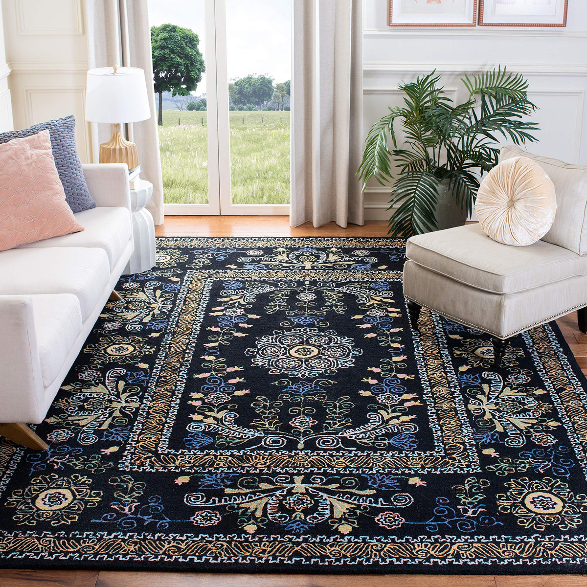 SAFAVIEH Micro-Loop Collection Area Rug - 9' x 12', Blue & Green, Handmade Wool, Ideal for High Traffic Areas in Living Room, Bedroom (MLP522M)