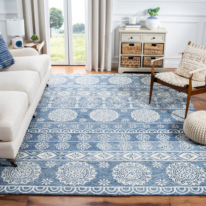 SAFAVIEH Area Rug 8x10 - Micro-Loop Collection - Large - Blue & Ivory, Handmade Wool, Ideal for Living Room, Bedroom, Office, Dining Space (MLP607M)